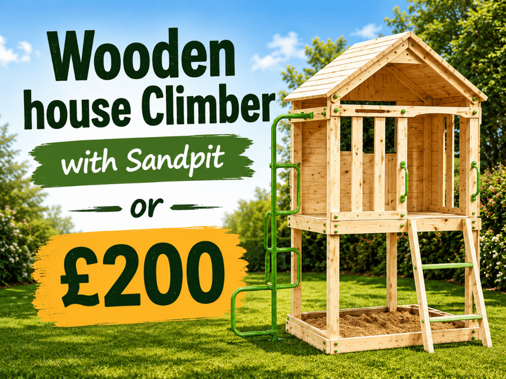Wooden House Climber with Sandpit or £200