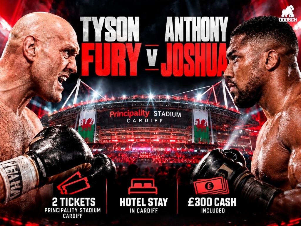 TYSON FURY VS ANTHONY JOSHUA + HOTEL STAY + £300 CASH!